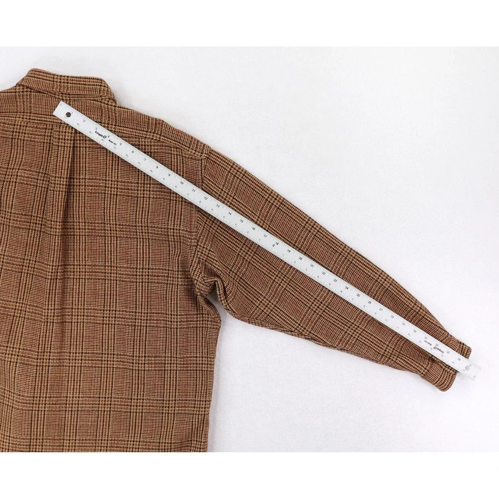 Polo Ralph Lauren Shirt Mens Large Brown Glen Plaid Check Long Sleeve VTG
